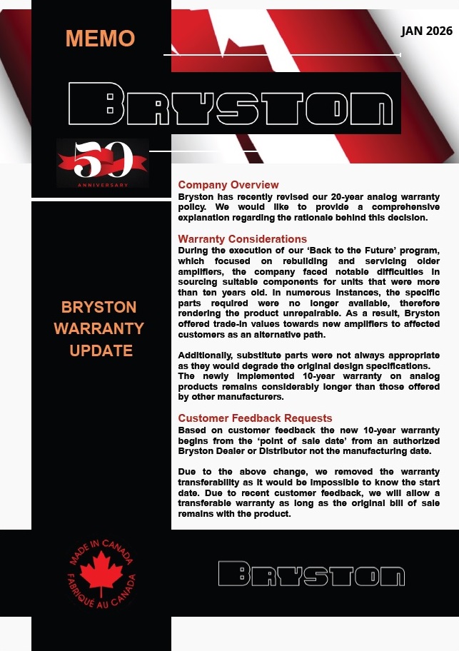 Bryston neue Garantiebestimmungen